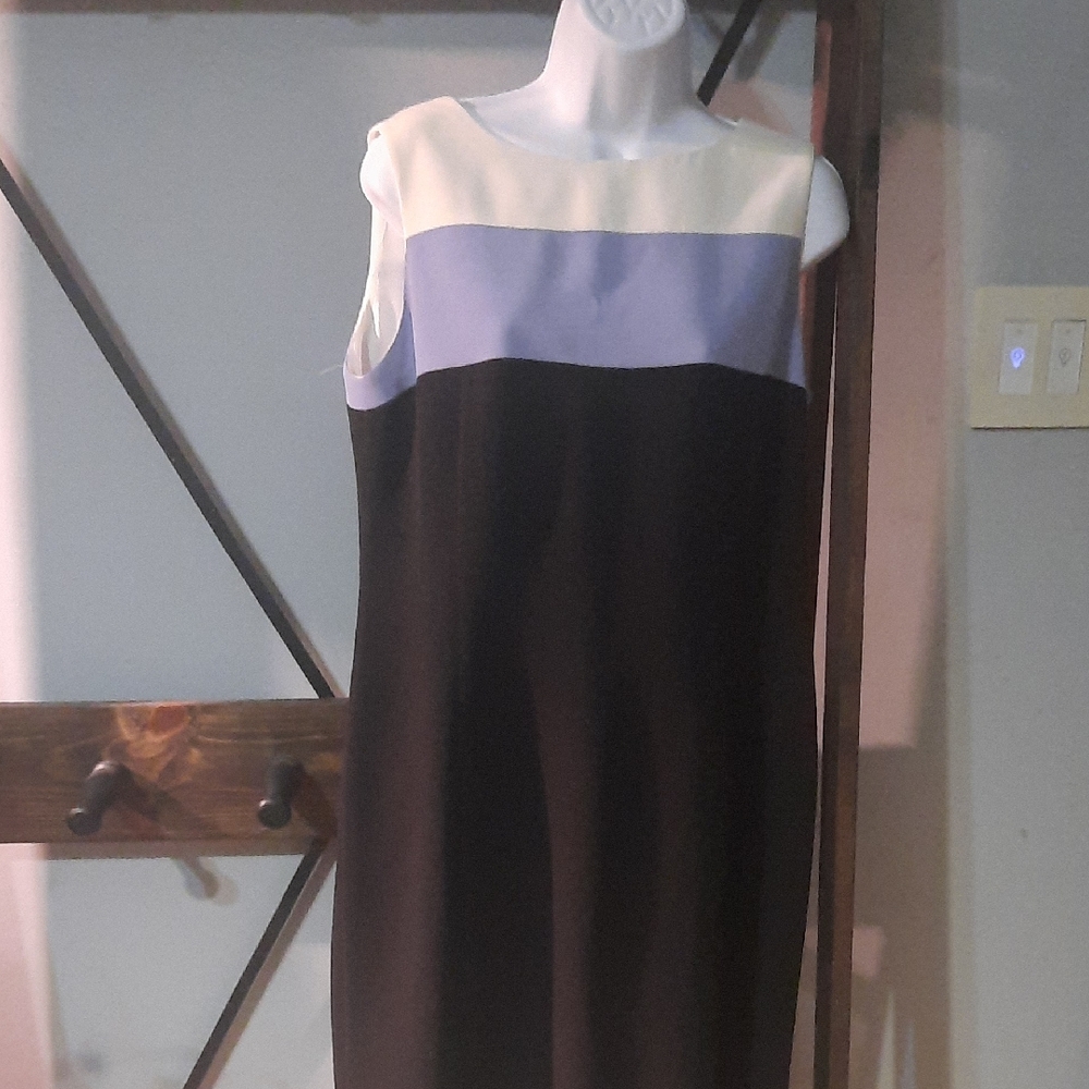 Jones New York Black and Purple Colorblock Midi Dress